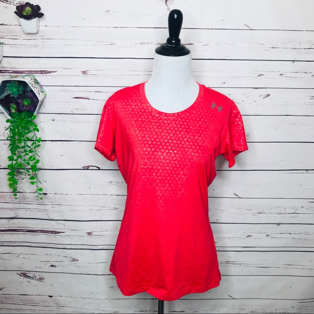 Under Armour Red Fitted HeatGear Athletic Workout Short Sleeve Top Size Medium